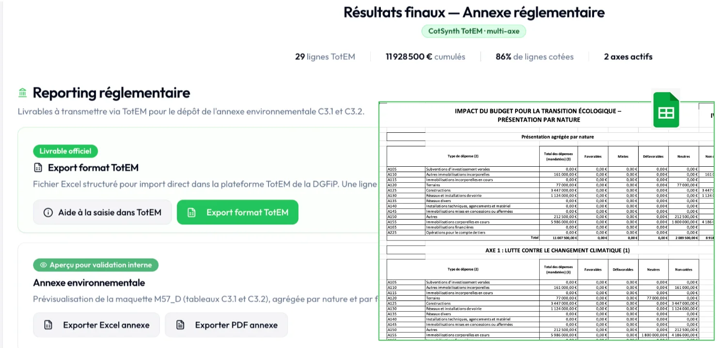Export Excel structuré ÉCLAT, prêt à importer dans TotEM